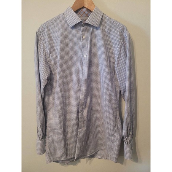 Tattersall London Other - Tattersall London Mens Long Sleeve Dress Shirt Blue Brown 17 34/35 Contrast